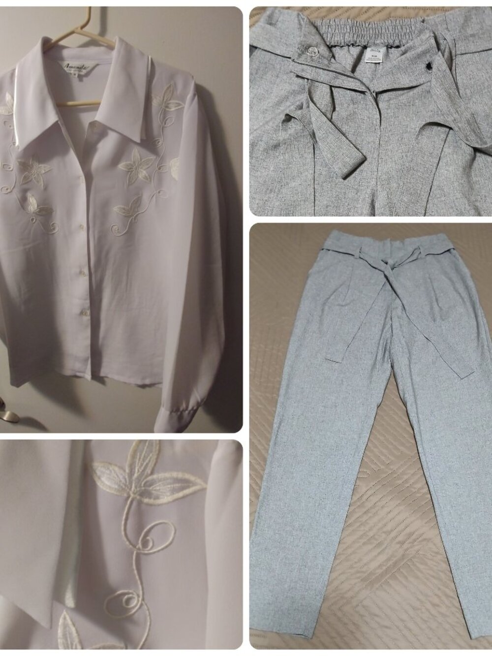 Amanda White Blouse With Streetwear Society Grey Pants, Medium ,Like New Set
